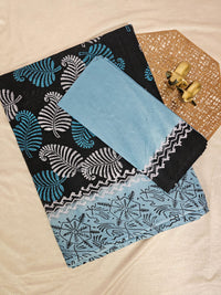 Pure Cotton with Hand Block Prints - Black with Blue