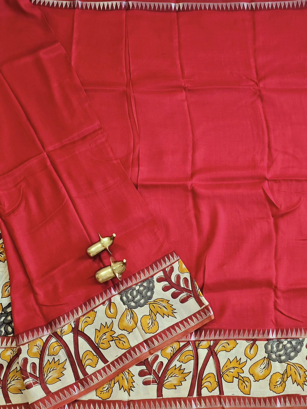Chennuri Silk With Gap Border Kalamkari Sarees - Red