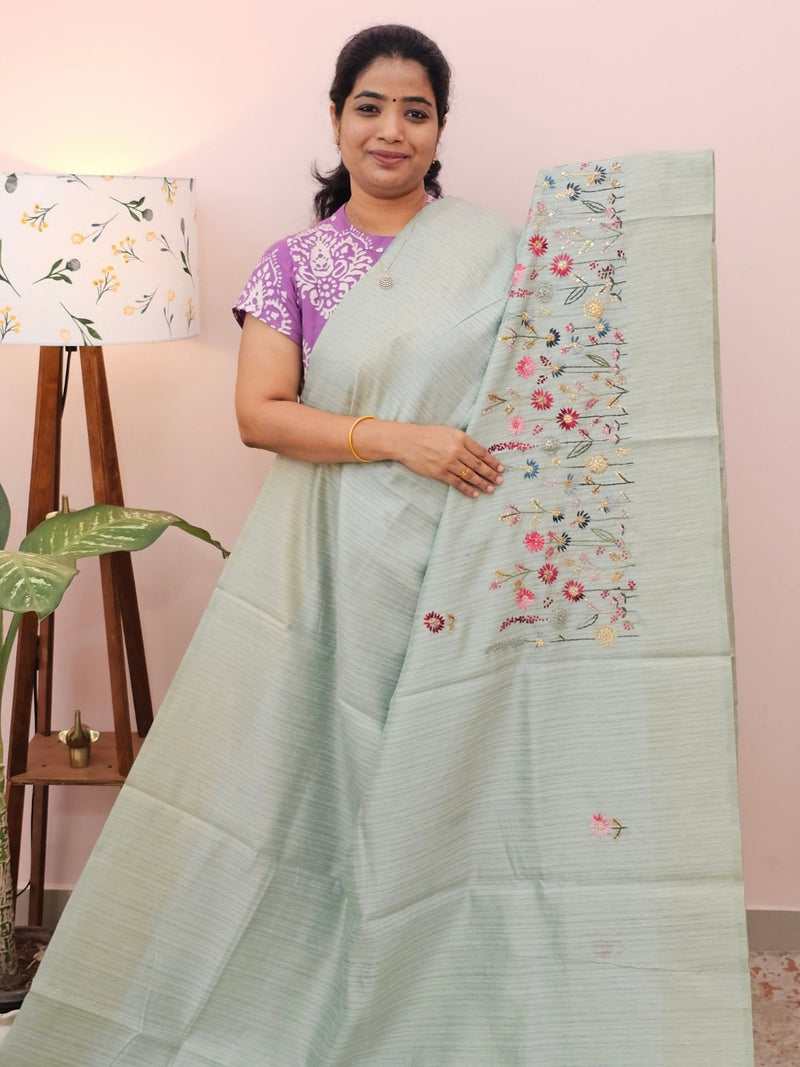 Premium Soft Linen Tissue with Hand Emboridery - Sea Green