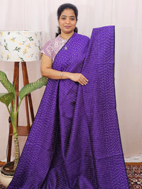 Semi Raw Silk Saree - Purple with Mustard Yellow
