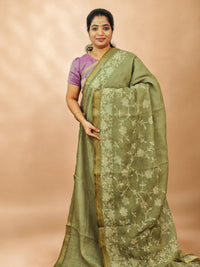 Linen Tissue with Aari Work - Sage Green