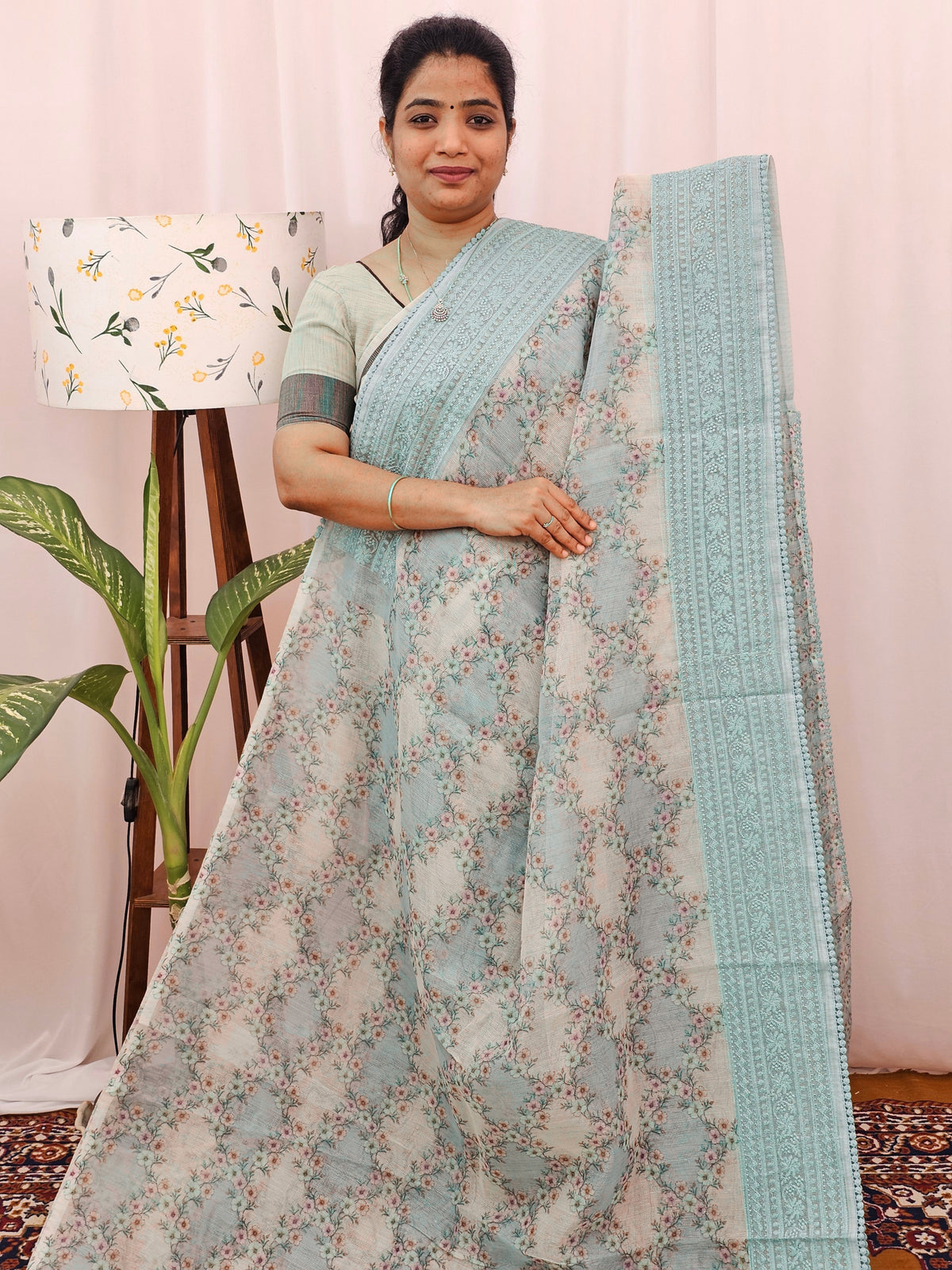 Premium Super Net Kota Saree - Pastel Blue
