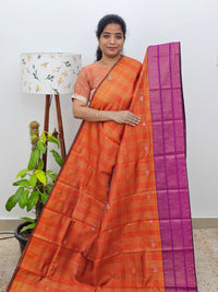 Semi Raw Silk Saree -  Orange with Magenta Pink