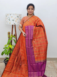 Semi Raw Silk Saree -  Orange with Magenta Pink