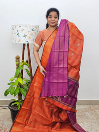 Semi Raw Silk Saree -  Orange with Magenta Pink