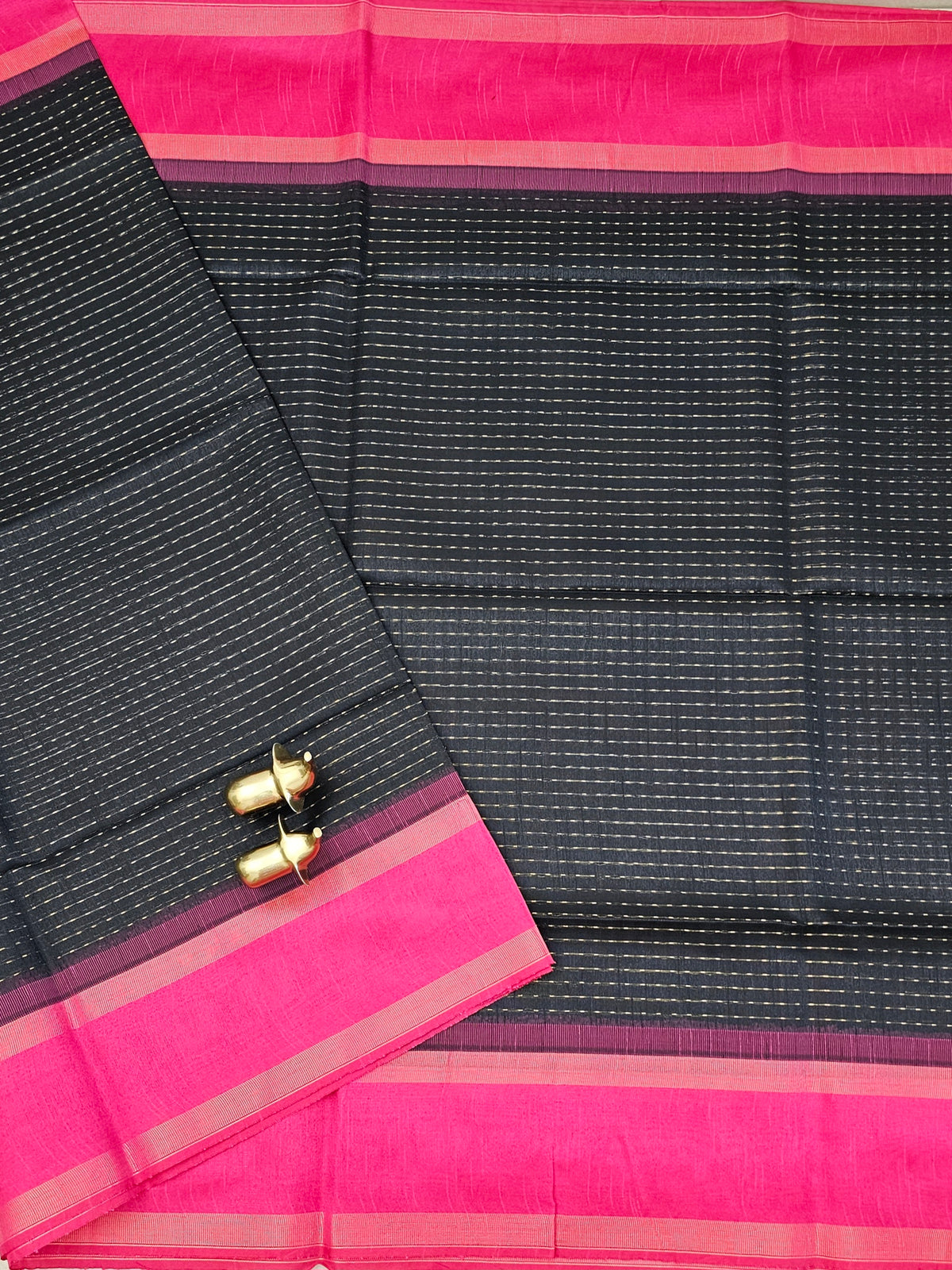 Semi Raw Silk - Black with Pink