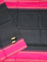 Semi Raw Silk - Black with Pink