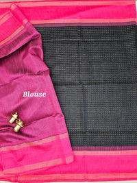 Semi Raw Silk - Black with Pink