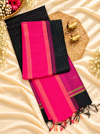 Semi Raw Silk - Black with Pink