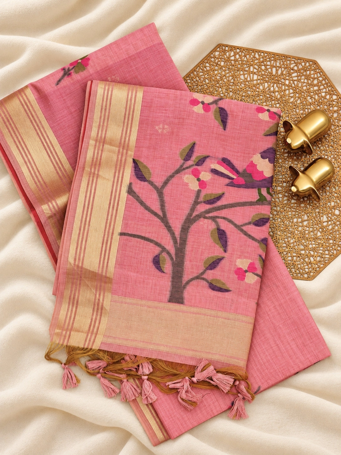 Soft Cotton with Weaving Floral Pattern  - Pink