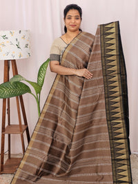 Semi Raw Silk Saree - Brown with Black