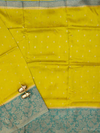 Jute Banarasi Silk Saree -  Green with Sea Green