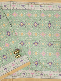 Patola Inspried Semi Tussar Saree  - Pastel Green