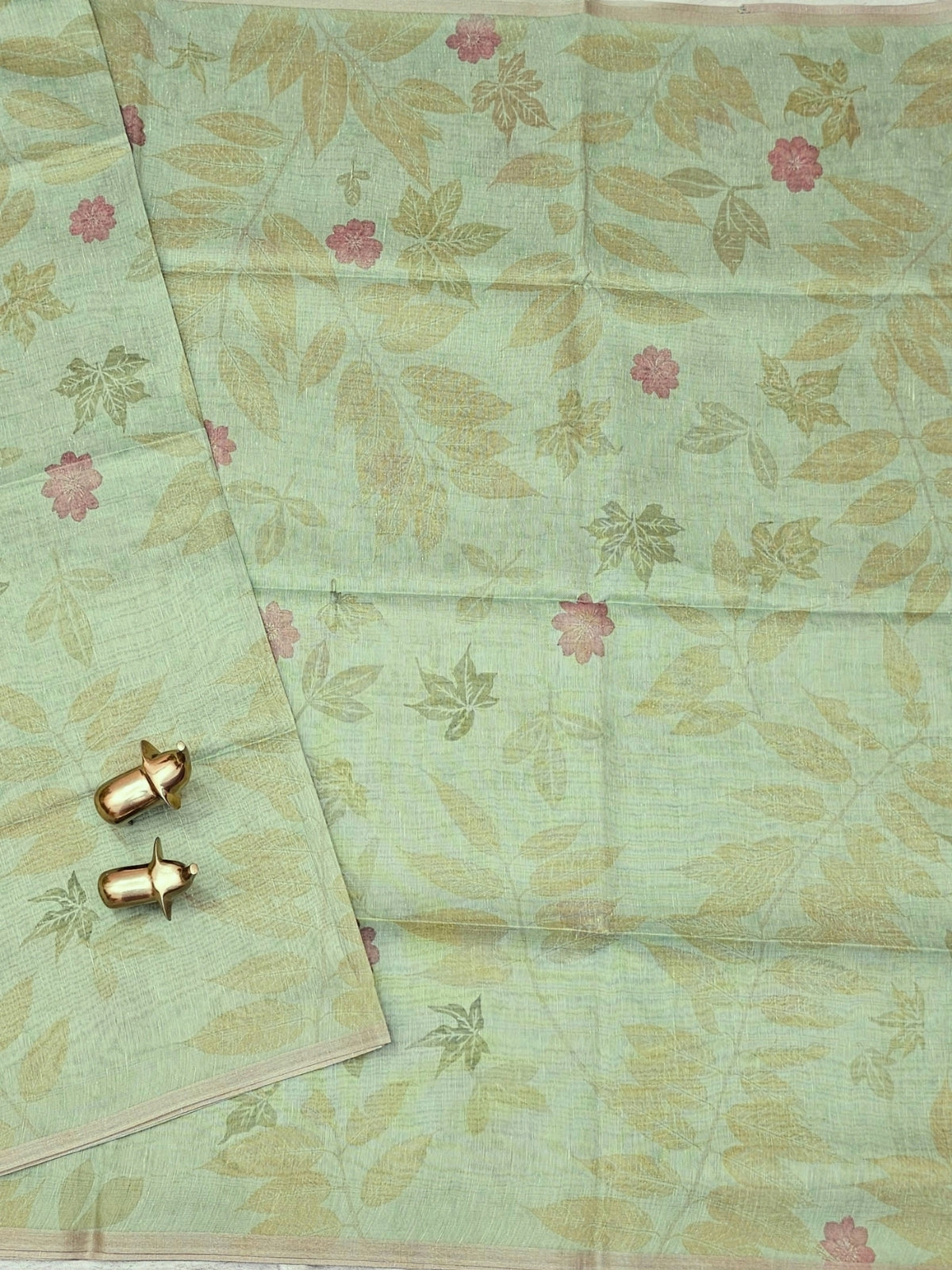 Soft Chanderi with Tissue Floral Digital Prints with Sequence Weaving - Green