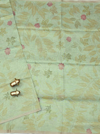 Soft Chanderi with Tissue Floral Digital Prints with Sequence Weaving - Green
