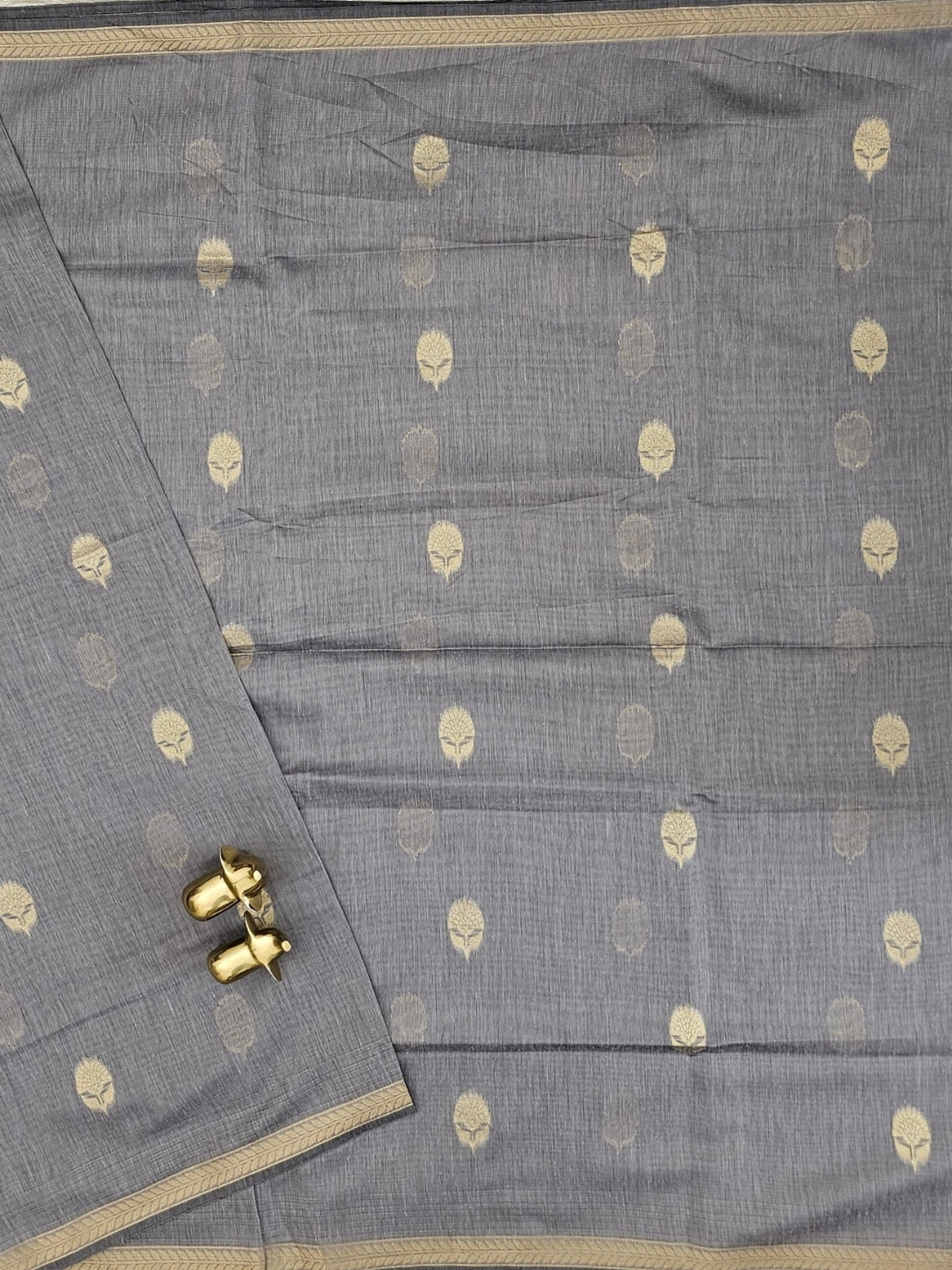 Semi Maheswari Silk Cotton Saree - Grey with Black