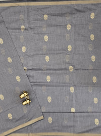 Semi Maheswari Silk Cotton Saree - Grey with Black
