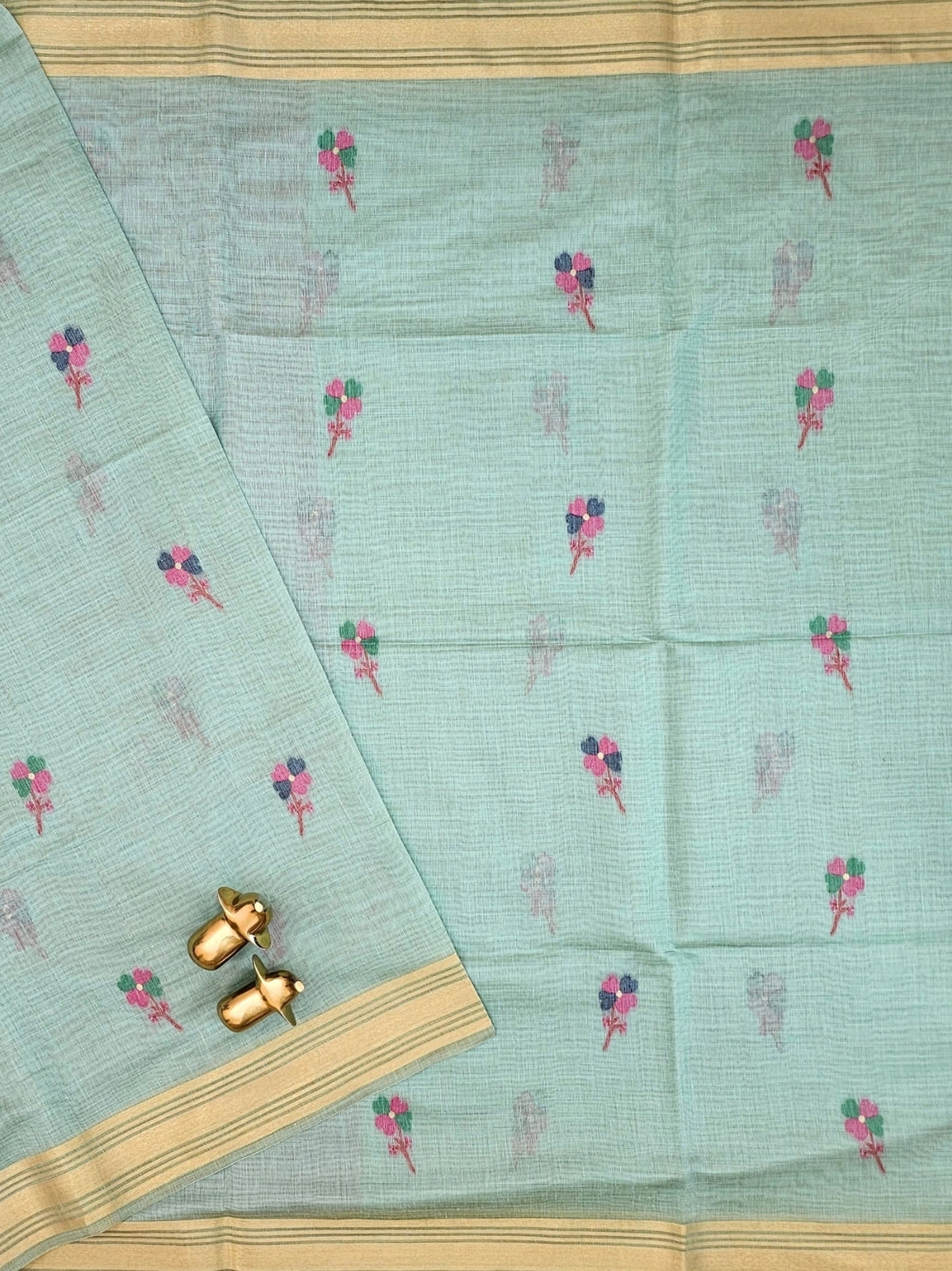 Soft Cotton with Weaving Floral Pattern  - Blue