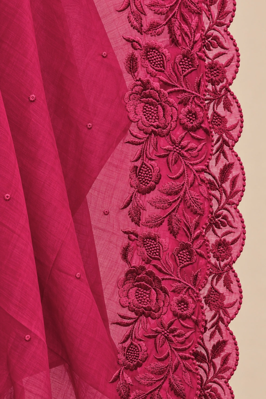 Premium Mul Chanderi 3 pcs Salwar Suit - Rani Pink