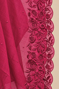 Premium Mul Chanderi 3 pcs Salwar Suit - Rani Pink