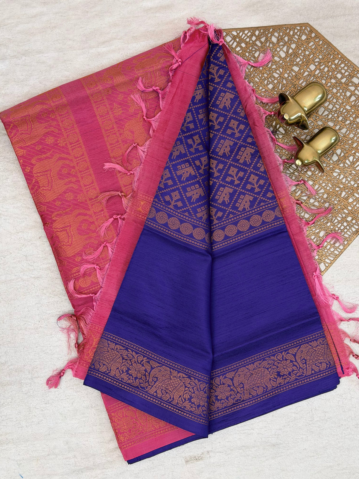 Orange with Blue Vanasingram Pattern Chinnalampattu Saree