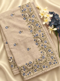 Premium Semi Tussar Zari Woven with Beautiful Emboridery Saree - Cream with Violet