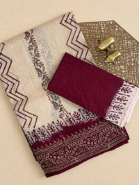 Pure Cotton with Checks Hand Block Prints - Cream with Maroon