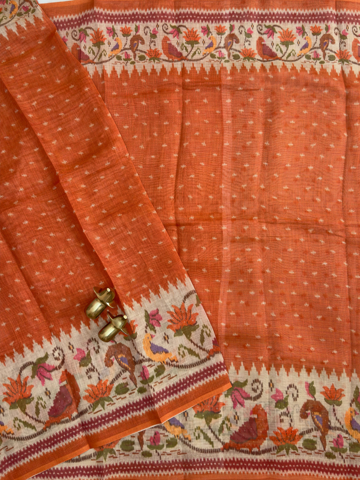 Linen Tissue with Digital Printed Sarees - Orange