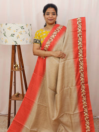 Premium Semi Tussar with  Heavy Floral Emboridery Saree - Red