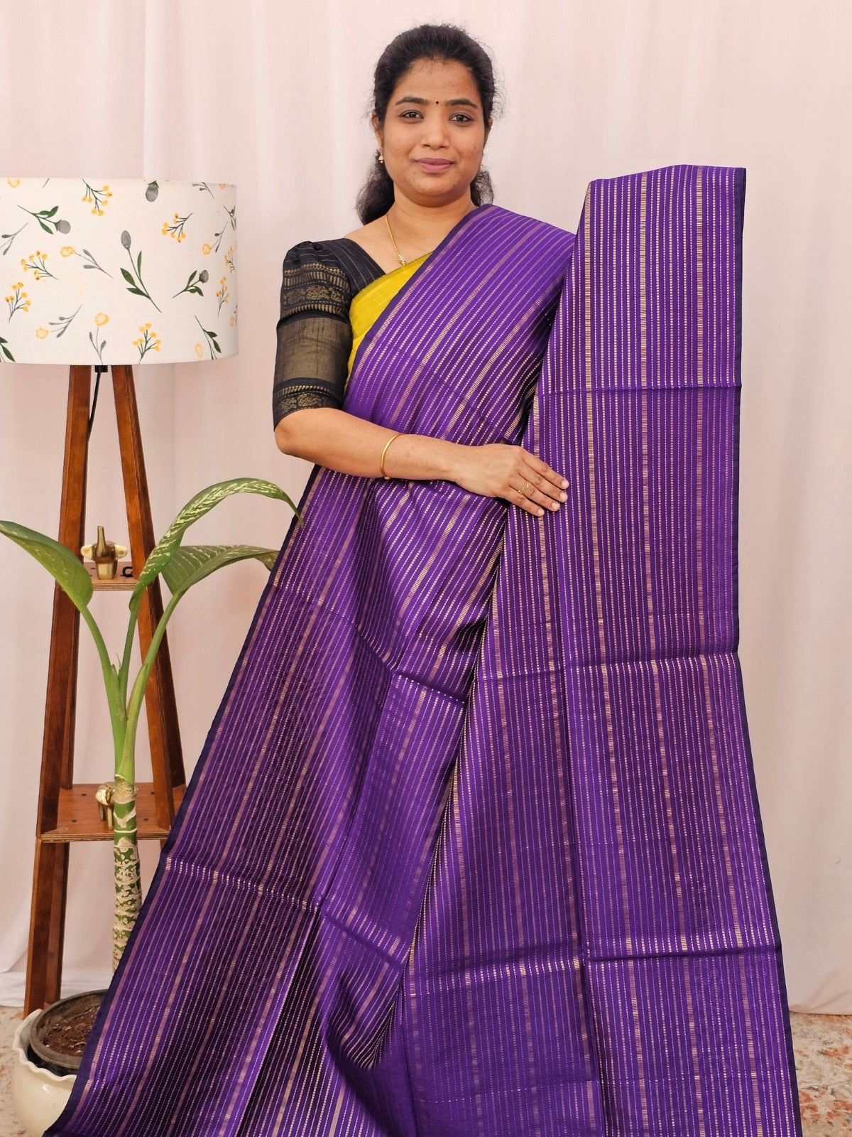 Semi Raw Silk - Purple with Yellow