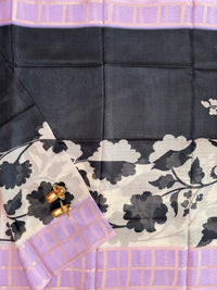 Premium Soft Semi Tussar Kota Weaving with Digital Prints - Cream with Lavender