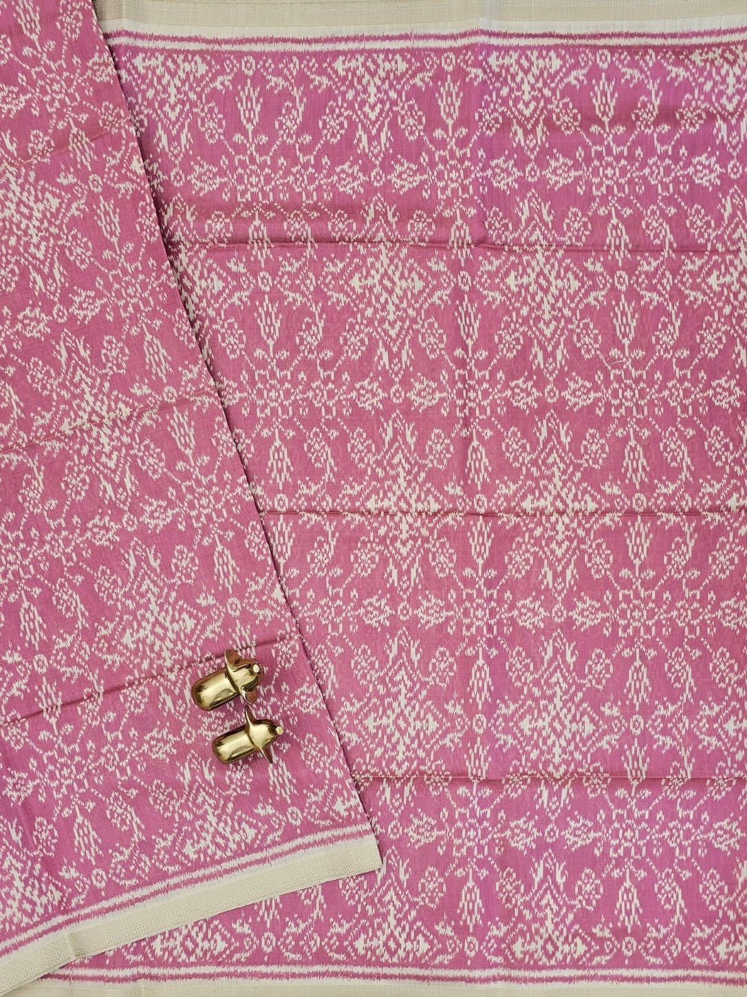 Patola Inspried Semi Tussar Saree  - Pastel Pink