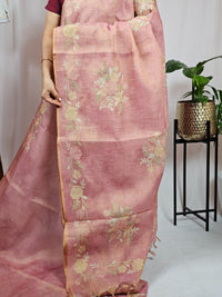 Linen Tissue with Aari Work - Pink