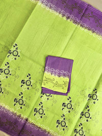 Pure Cotton with Hand Block Prints - Parrot Green with Purple