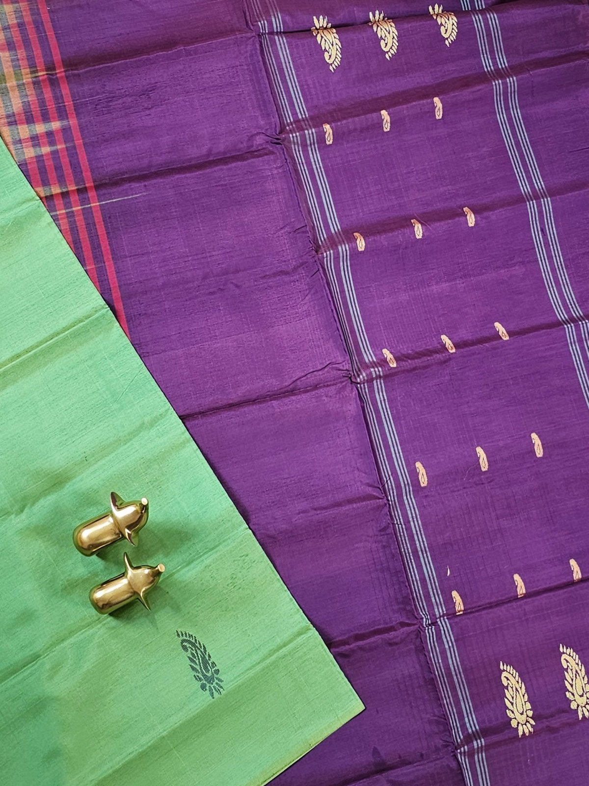 Chinnalampattu Saree with Blouse - Green with Dark Purple