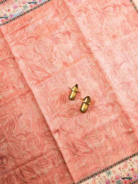 Unique Semi Tussar with Zari Weaving Butti - Peach