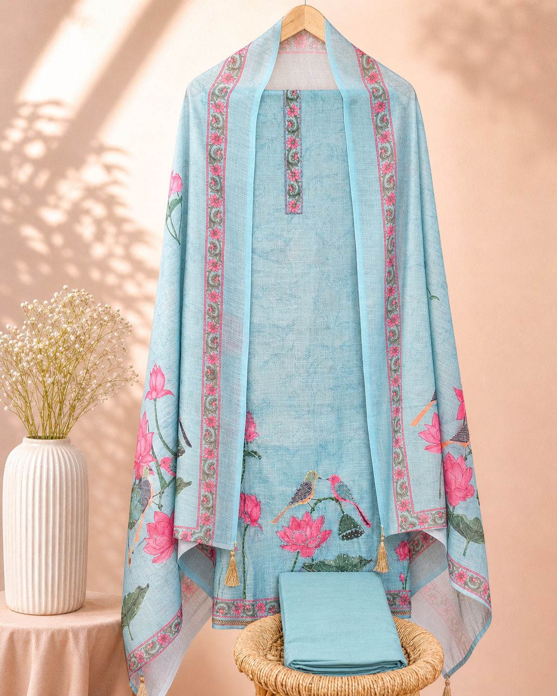 Linen Tissue Unstitched Salwar Set – Sky Blue