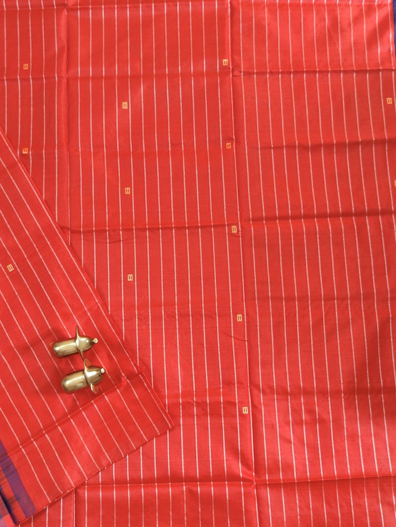 Chinnalampattu Saree - Red with Dark Blue