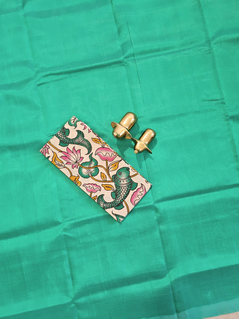 Handwoven Mangalagiri Plain Pattu Saree - Sea Green