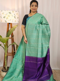 Semi Raw Silk -  Teel Green with Purple