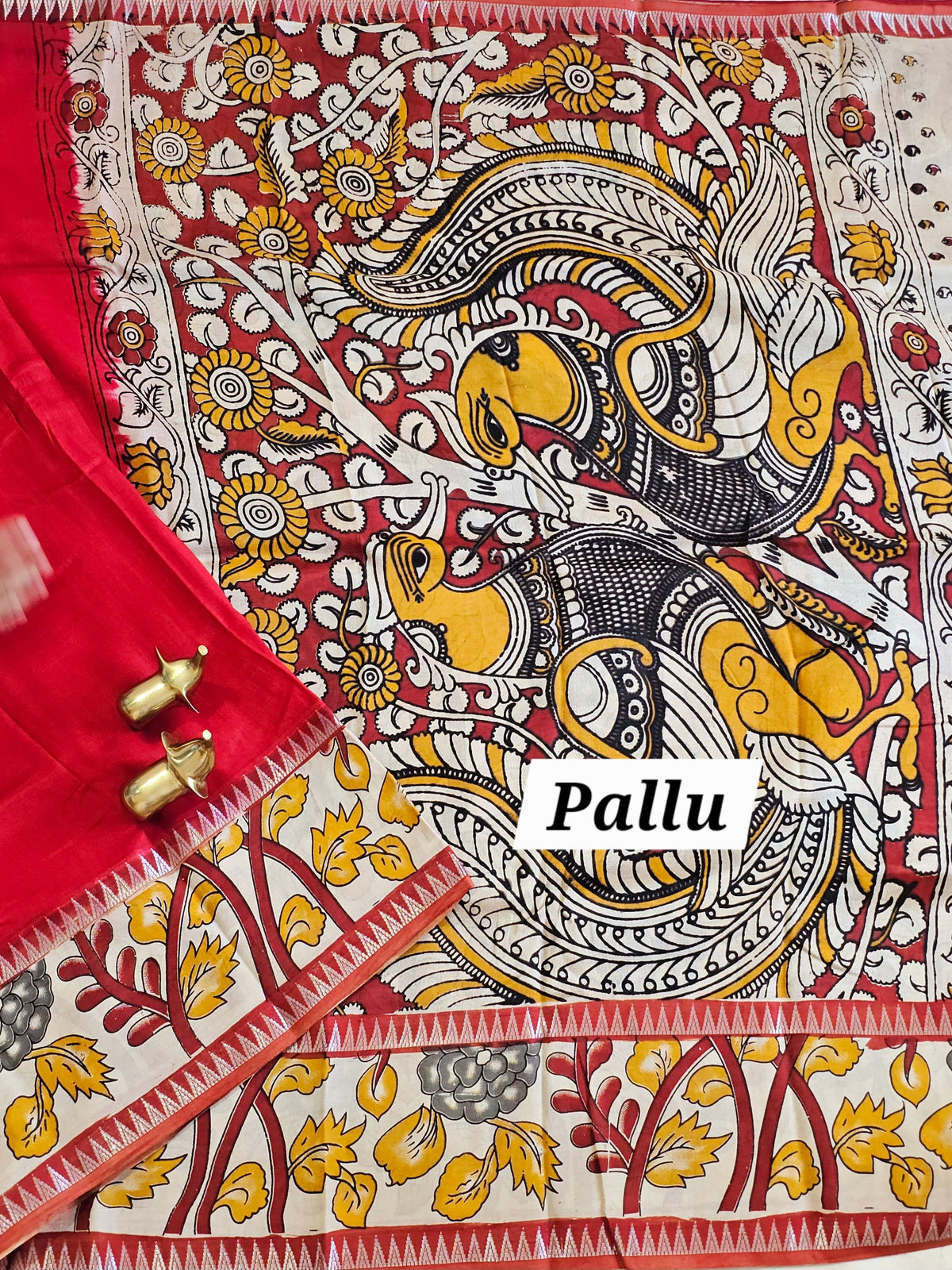 Chennuri Silk With Gap Border Kalamkari Sarees - Red