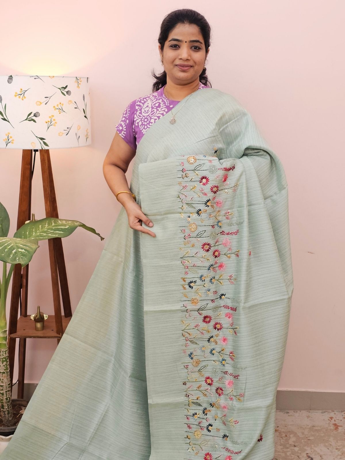 Premium Soft Linen Tissue with Hand Emboridery - Sea Green