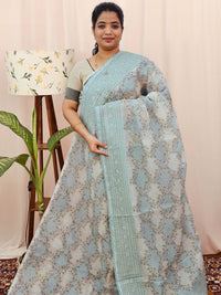 Premium Super Net Kota Saree - Pastel Blue