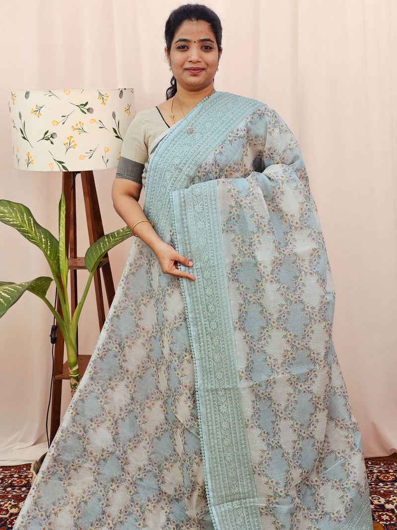 Premium Super Net Kota Saree - Pastel Blue