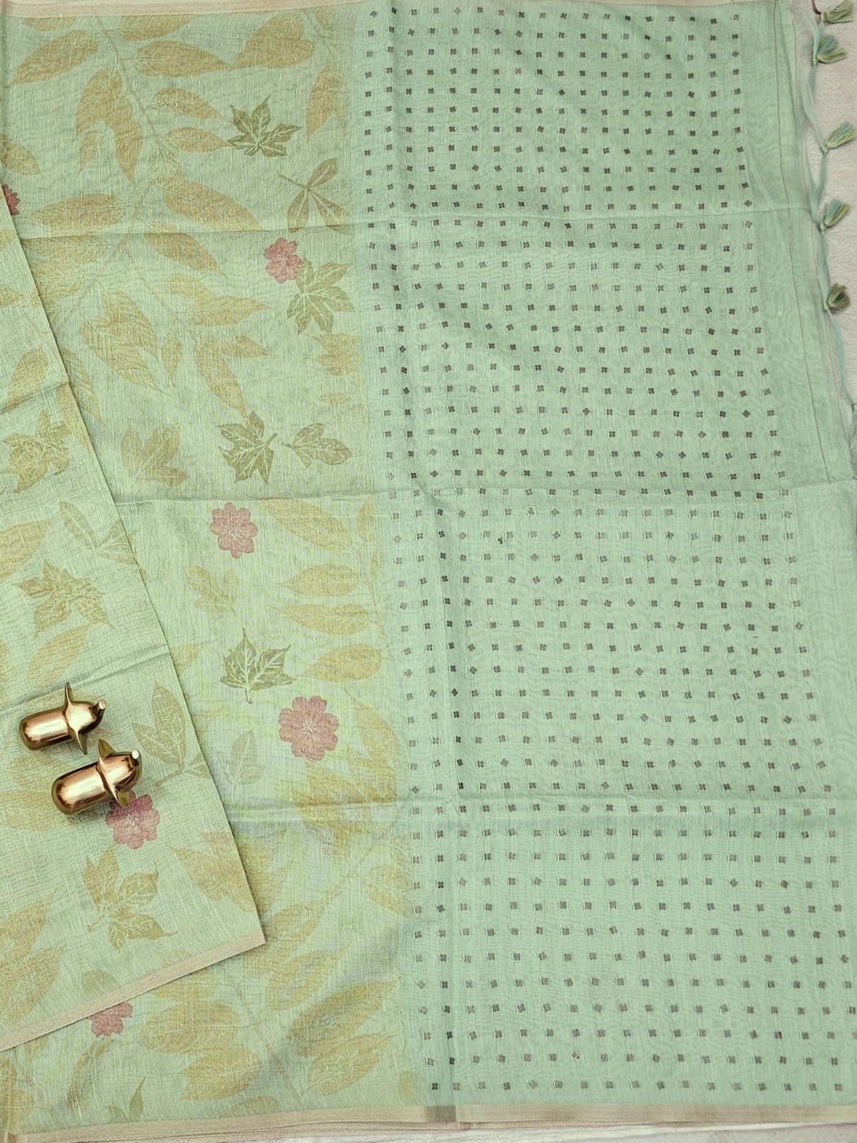 Soft Chanderi with Tissue Floral Digital Prints with Sequence Weaving - Green