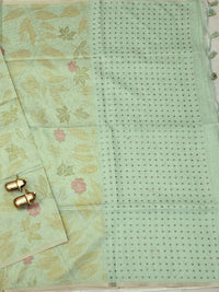 Soft Chanderi with Tissue Floral Digital Prints with Sequence Weaving - Green