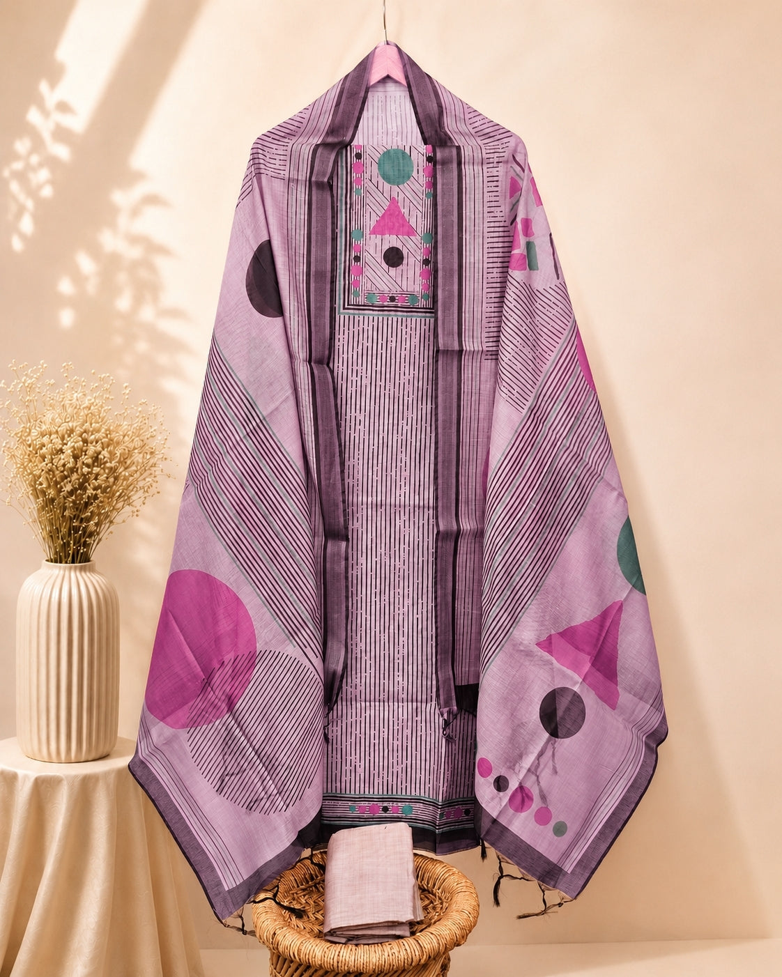 Soft Semi Tussar Unstitched Salwar  – Lavender