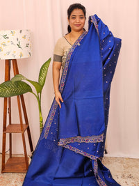 Semi Raw Silk with Emboridery - Royal Blue