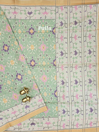 Patola Inspried Semi Tussar Saree  - Pastel Green