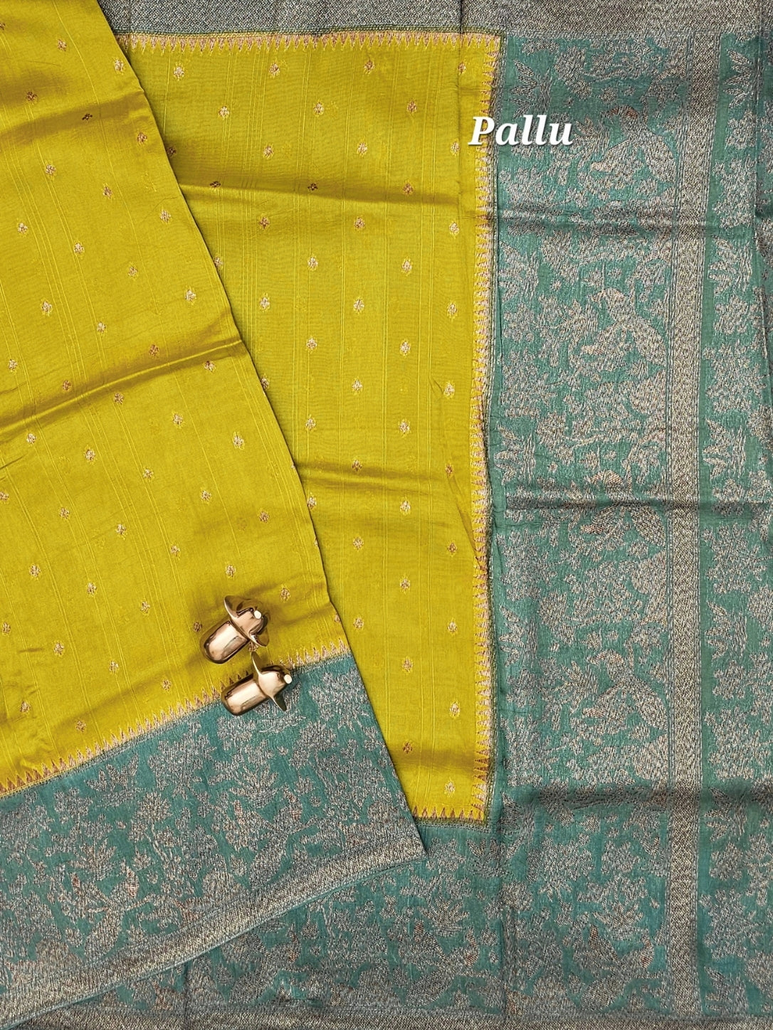 Jute Banarasi Silk Saree -  Green with Sea Green